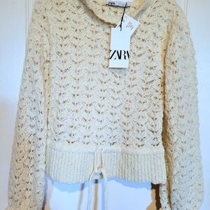Zara Textured Cream Cowl Neck Sweater